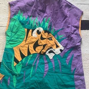 VTG Embroidered Tiger Cotton Shirt XS